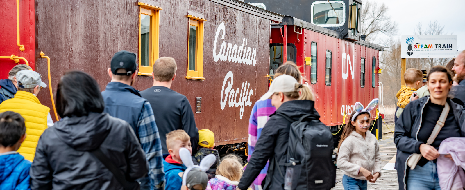 Crowds on the platform at The Railway Museum of Eastern Ontario