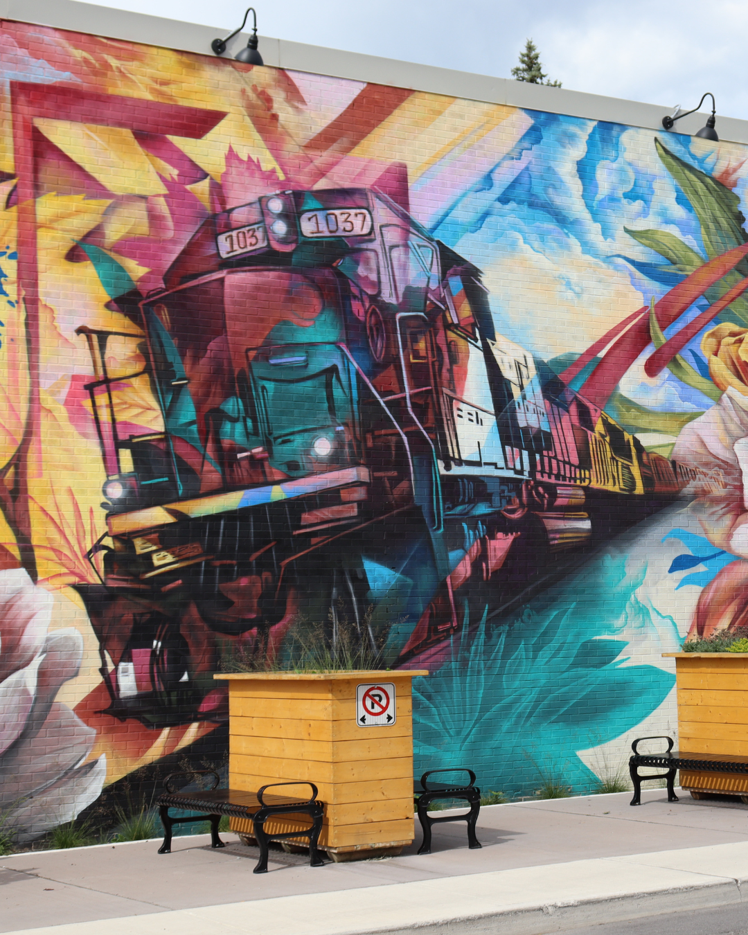 A Train Bursts out of a Mural on Russell Street West in Smiths Falls