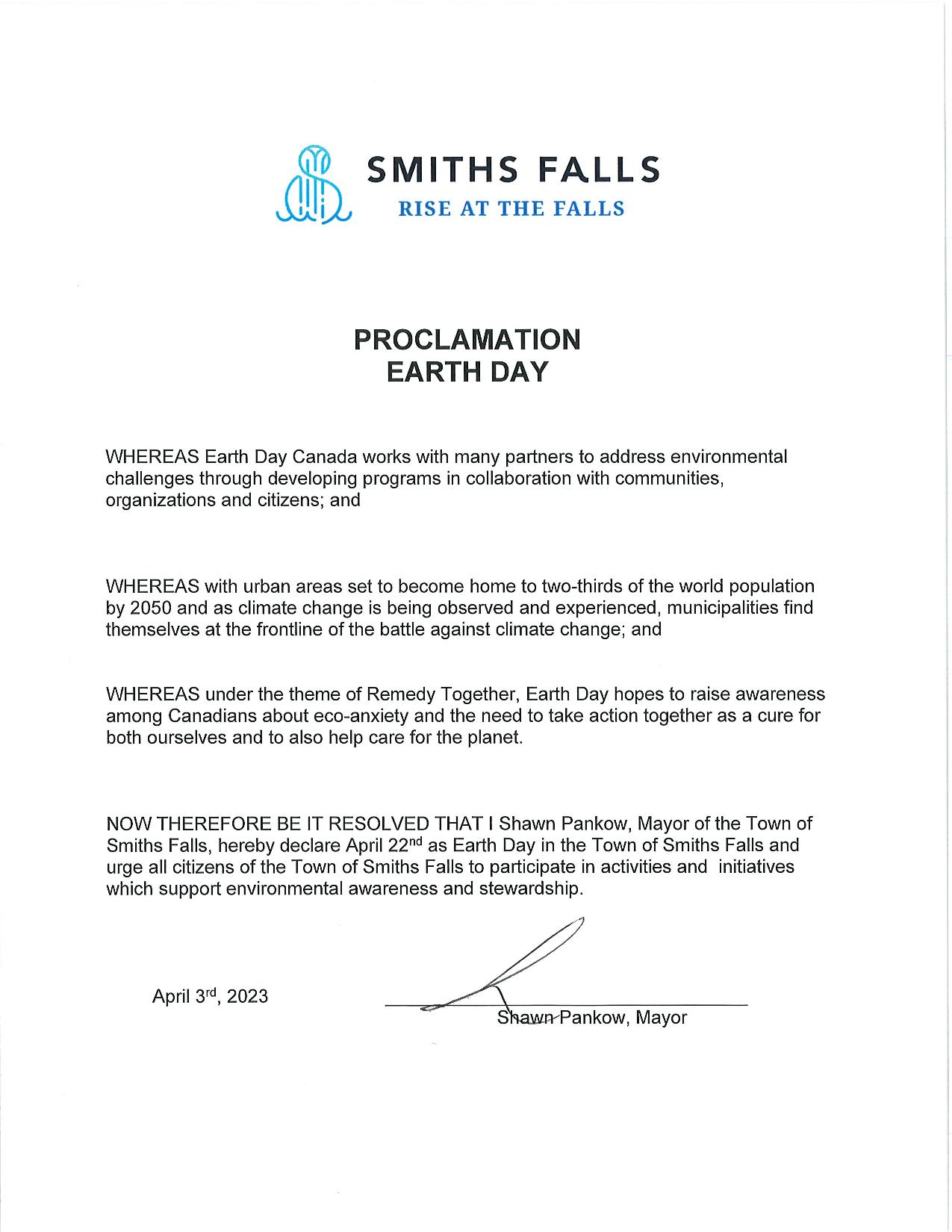 Mayor's Proclamation Earth Day