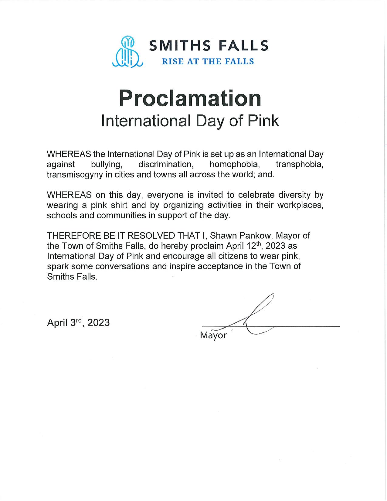 International Day of Pink Proclamation