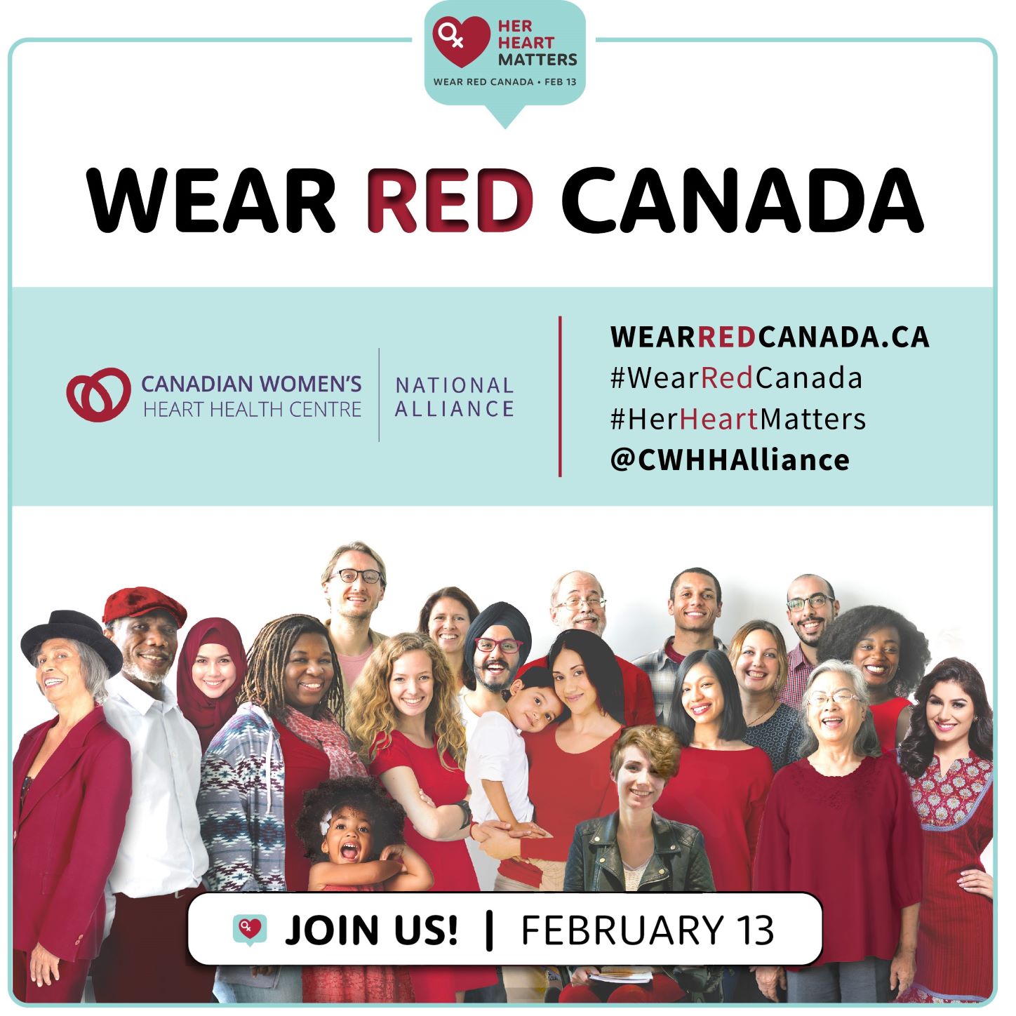 Group photo of people wearing red shirts