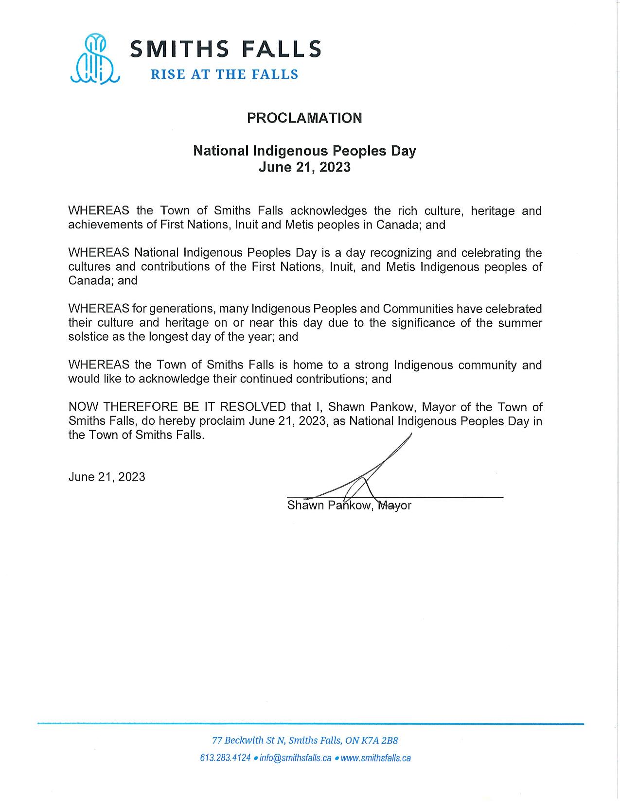 National Indigenous Day Proclamation