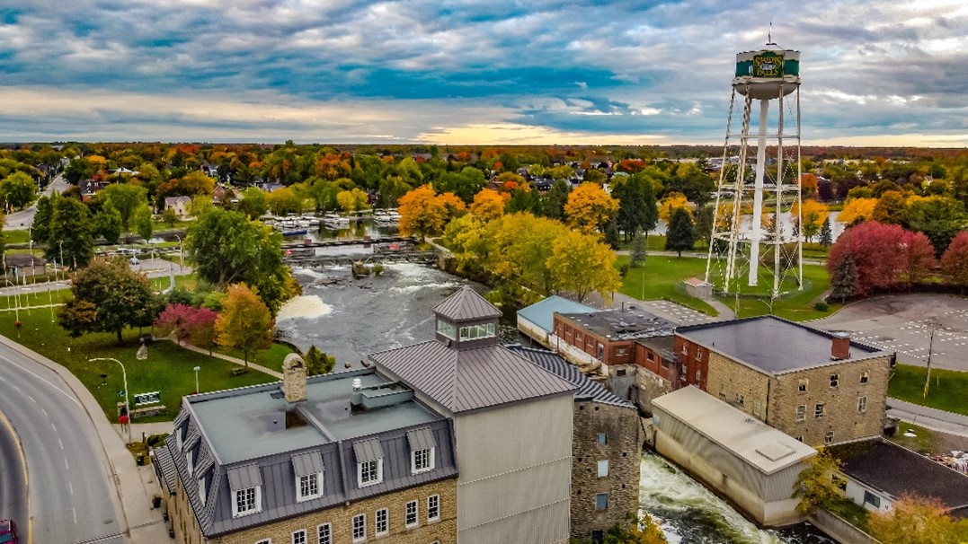 overview drone shot of the old water plant