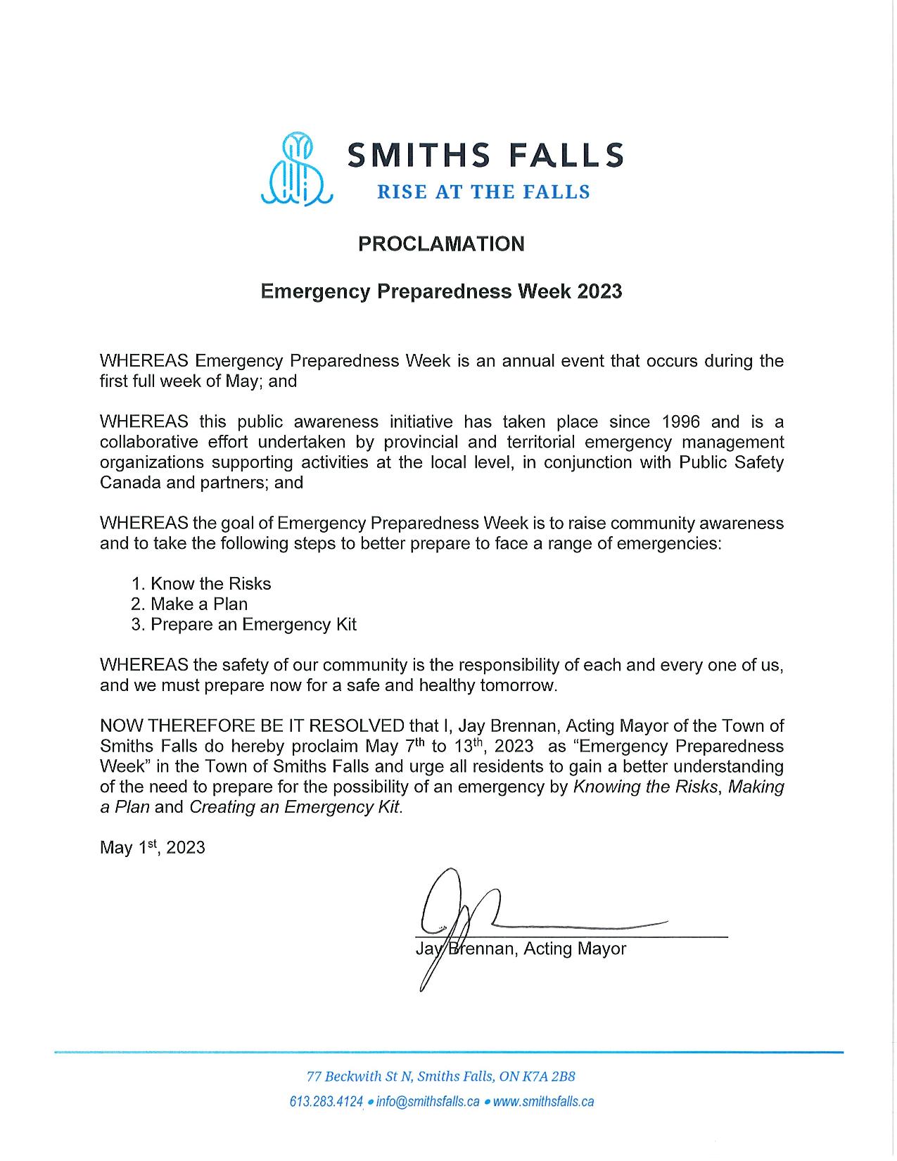 Mayor's Emergency Preparedness Week proclamation