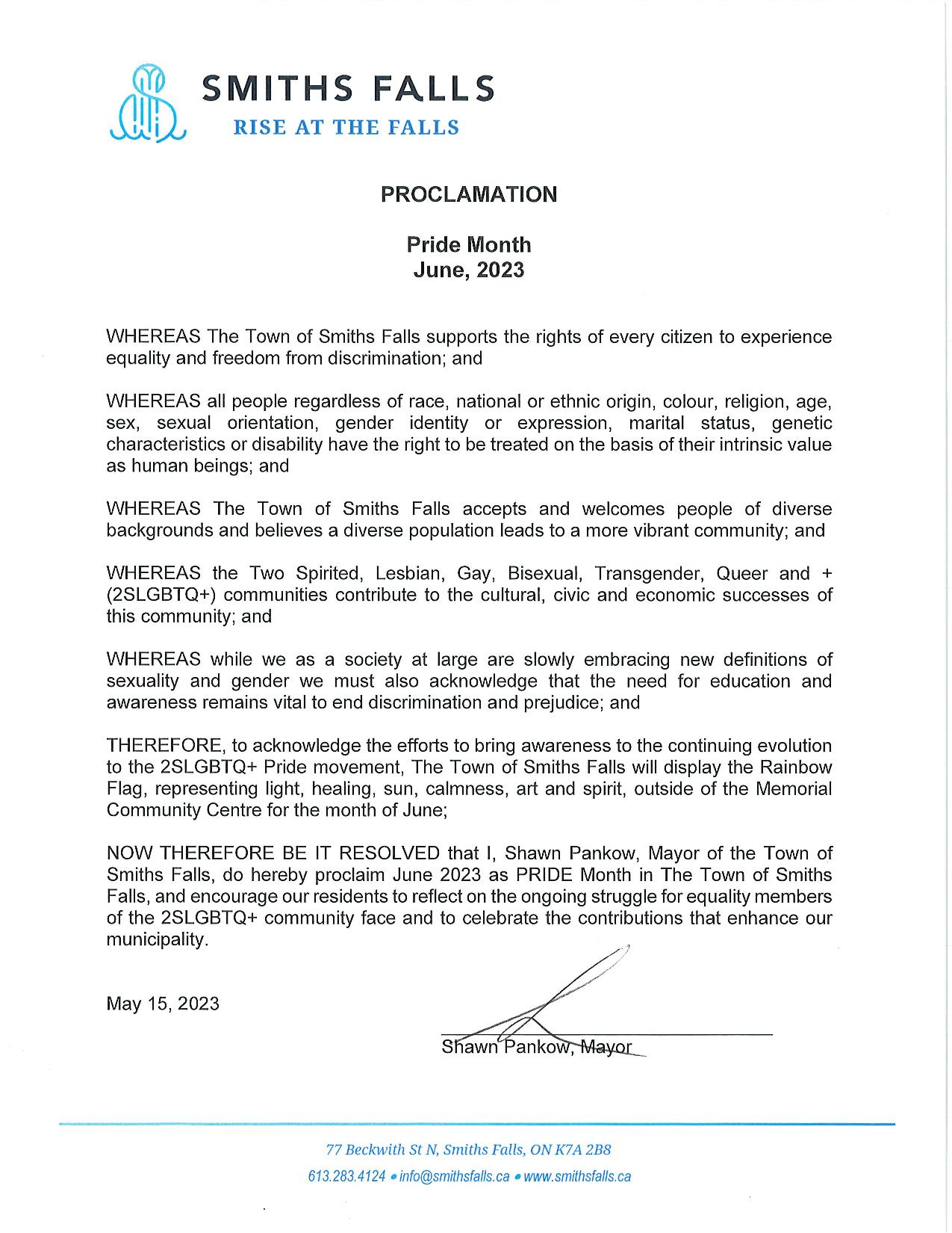 Mayor's proclamation of pride month