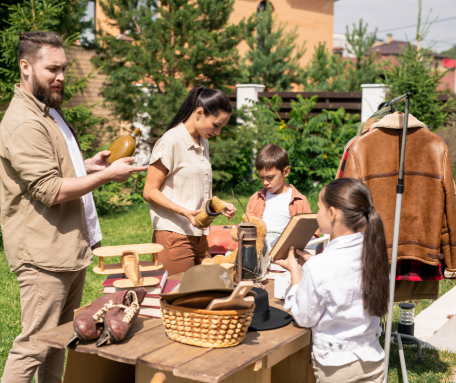 image of family at garage sale