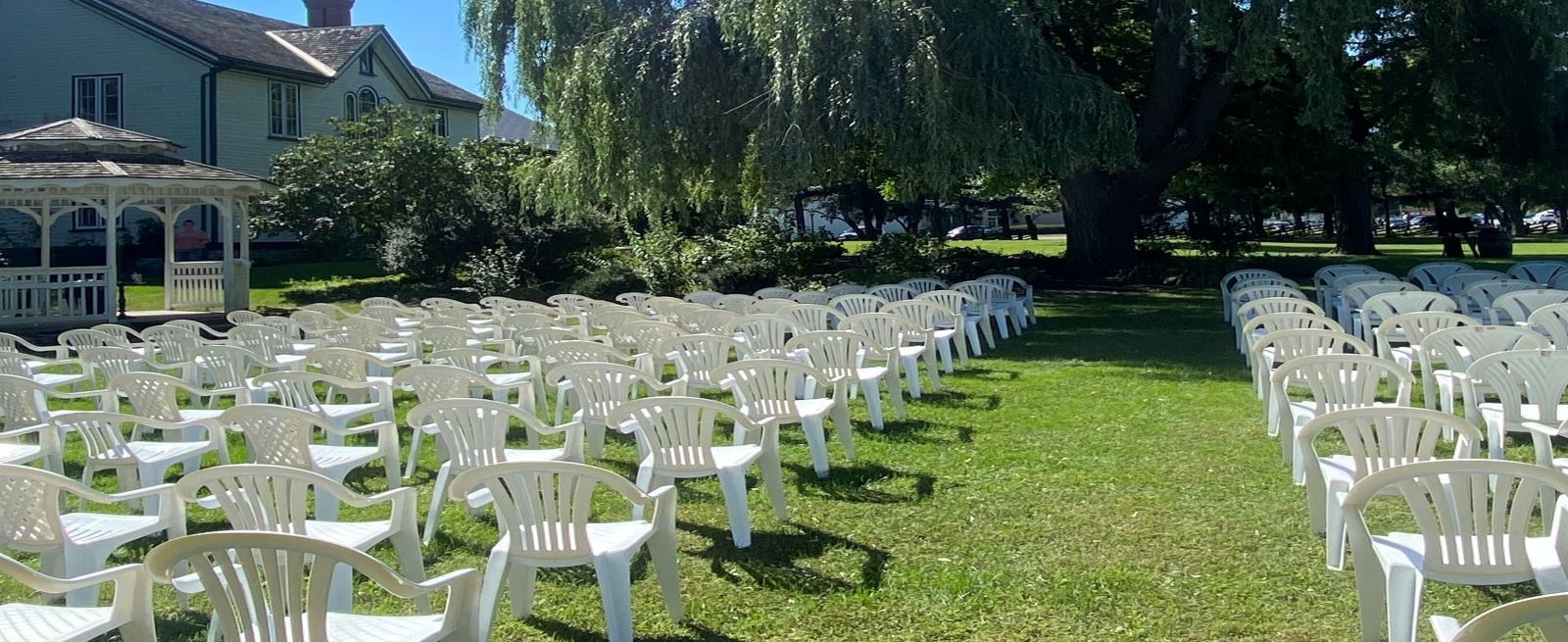 chairs outside set up for a wedding 